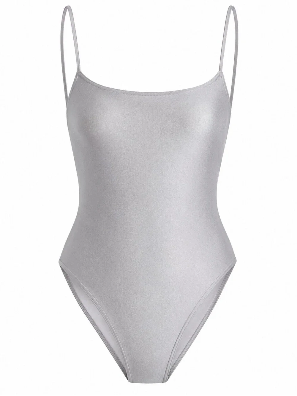 Shade & Shore High Leg Cheeky One Piece Swimsuit Silver NWT S Square Neck